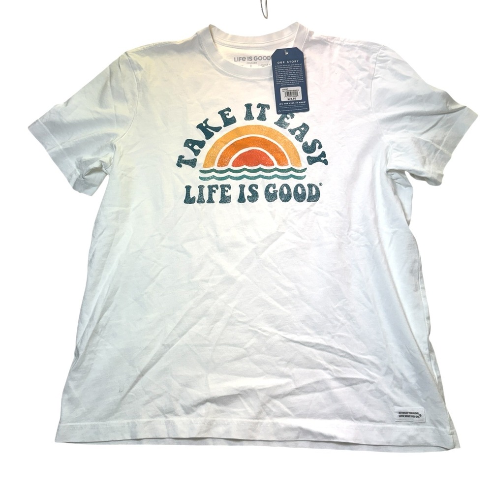 Life is Good Take It Easy Crusher Tee Mens L White Graphic T Shirt‎ NWT Vacation - Picture 2 of 4